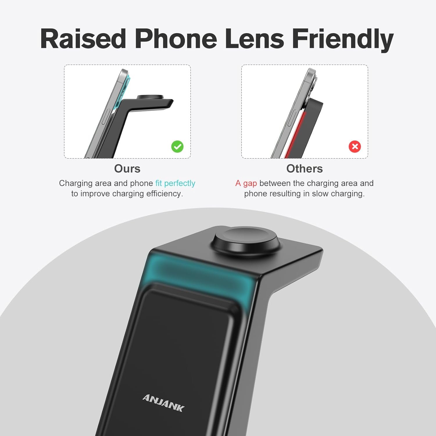 ANJANK 4 in 1 Wireless Charging Station Alarm Clock, Charging Dock for Apple Devices, Charger Stand for iPhone 17 Air 16 15 14 13 12 Series for Apple Watch 11 10 9 8 7 6 5 UItra/SE & AirPods, Dimmable - Image 6