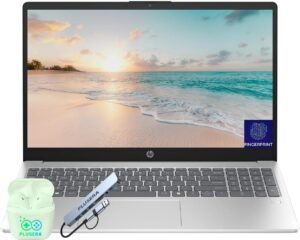 HP 15.6″ FHD Business & Student Laptop Computer, 16GB RAM 1TB SSD, 8-Cores Intel Core i3 Processor, Windows 11, Fingerprint Reader, PLUSERA Earphones & 8-in-1 Hub Included, Natural Silver