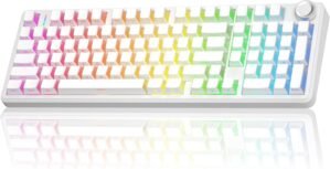 AULA F99 Pro Wireless Mechanical Keyboard-Silent Version,BT5.0/2.4GHz/USB-C Hot Swappable Custom Keyboard,Gasket Structure,Pre-lubed Linear Switches RGB Backlit Computer Gaming Keyboards,White