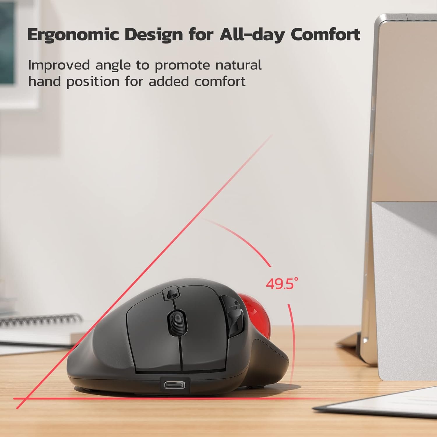 Nulea M501 Wireless Trackball Mouse, Rechargeable Ergonomic, Easy Thumb Control, Precise & Smooth Tracking, 3 Device Connection (Bluetooth or USB Receiver), Compatible for PC, Laptop, Mac, Windows. - Image 3