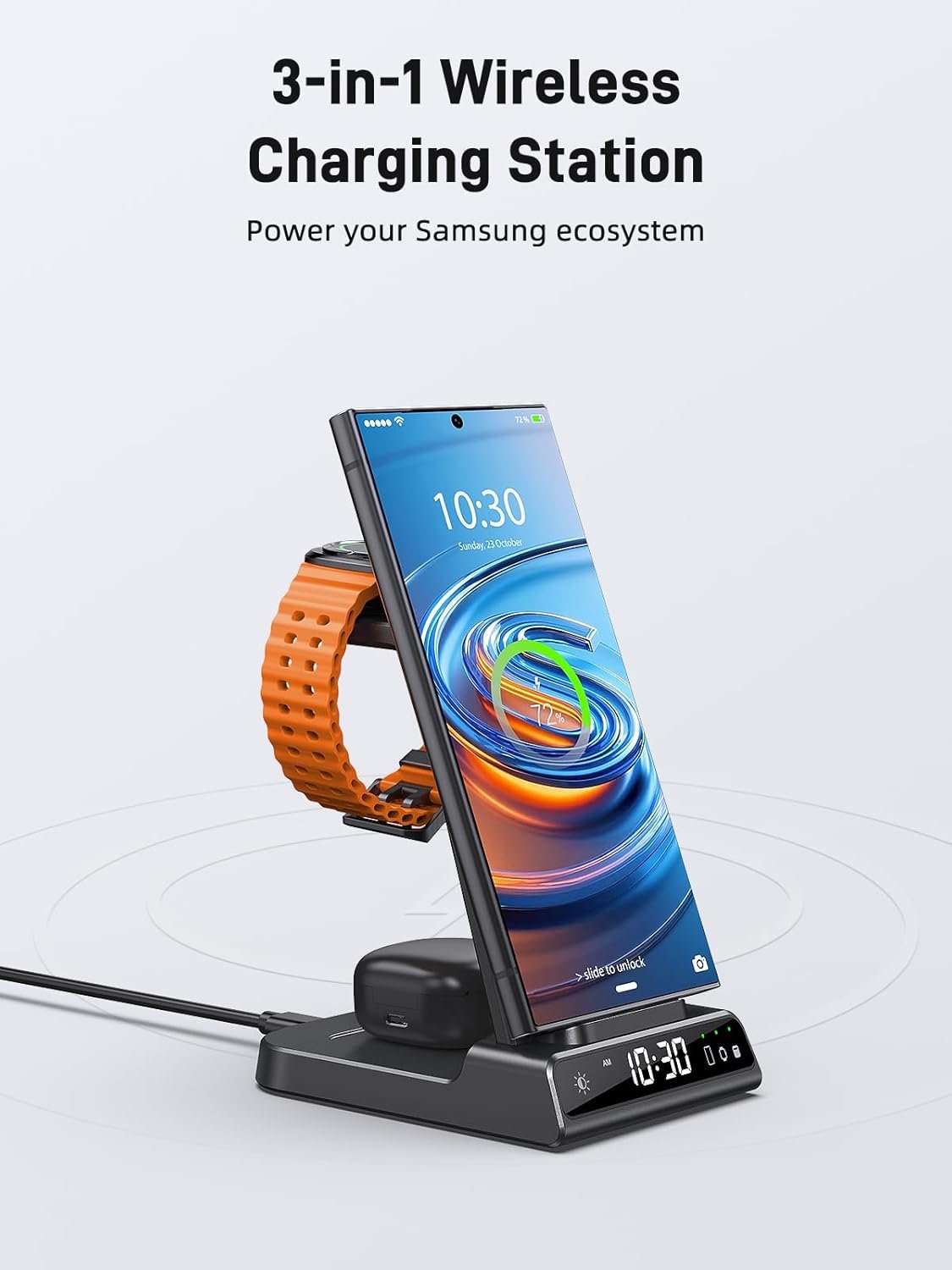 Wireless Charger for Samsung Charging Station, 3 in 1 Android Phone Charger for Samsung Galaxy S25 Ultra/S24 Ultra/S23/Flip7, Galaxy Watch 8/8 Classic/Ultra/7/6/5, Galaxy Buds 3 Pro/3 - Image 2