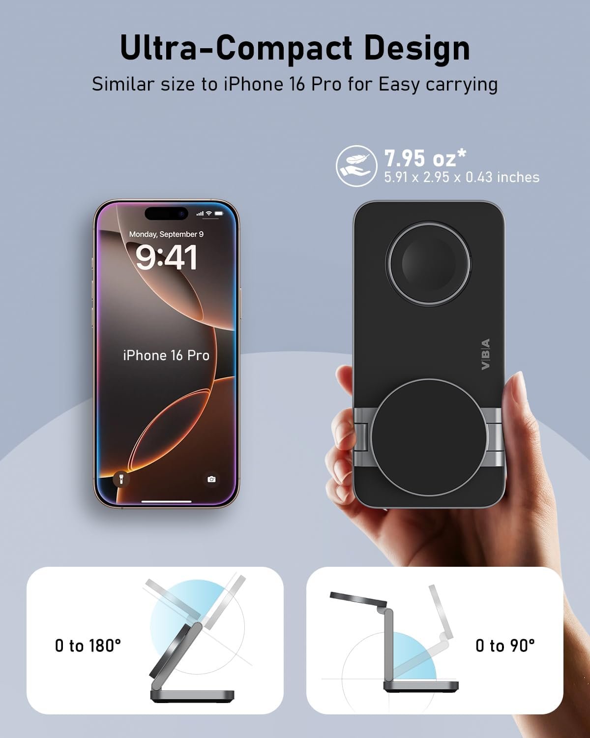 VBA 3 in 1 Wireless Charging Station for Apple MagSafe Charger,Foldable Fast Charging Magnetic Wireless Charger Stand,Travel Charger for iPhone 17 Air 16 15 14 13 12,Apple Watch,AirPods (Black) - Image 4