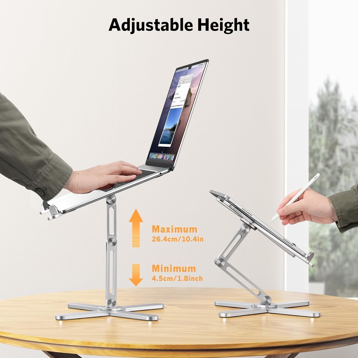 OMOTON 360° Rotating Laptop Stand Riser for Desk, Ergonomic Foldable Computer Stand Adjustable Height Angles for Collaborative Work, Easy Storage Fit Macbooks,All Laptops up to 16 inches, Silver - Image 8