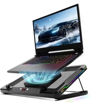 DEPGI Movable RGB Laptop Cooler with 5.5″ Sliding Fan, Ergonomic Cooling Stand with 8 Light Modes for 14-17.3 Inch Gaming Laptops