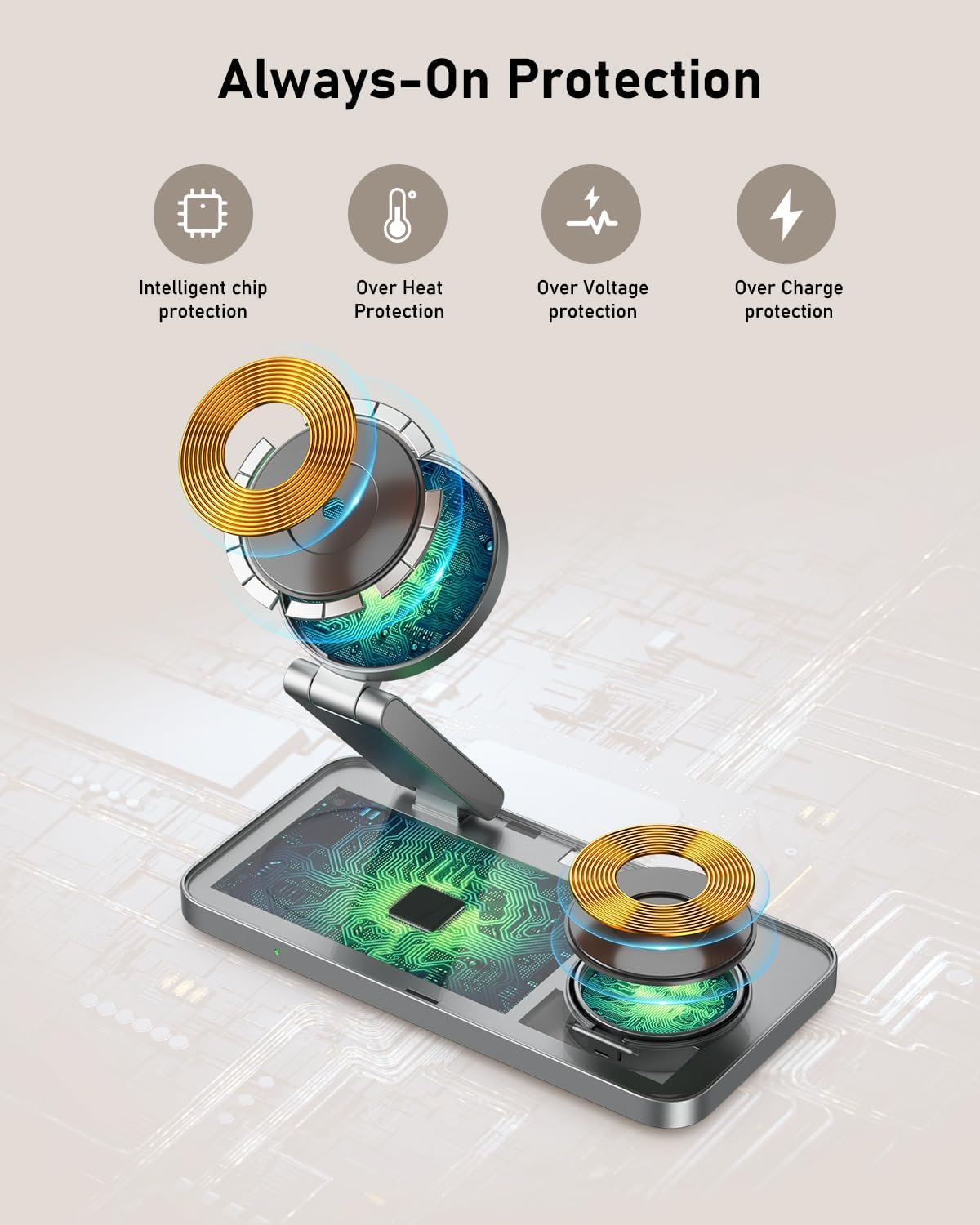 VBA 3 in 1 Wireless Charging Station for Apple MagSafe Charger,Foldable Fast Charging Magnetic Wireless Charger Stand,Travel Charger for iPhone 17 Air 16 15 14 13 12,Apple Watch,AirPods (Black) - Image 7