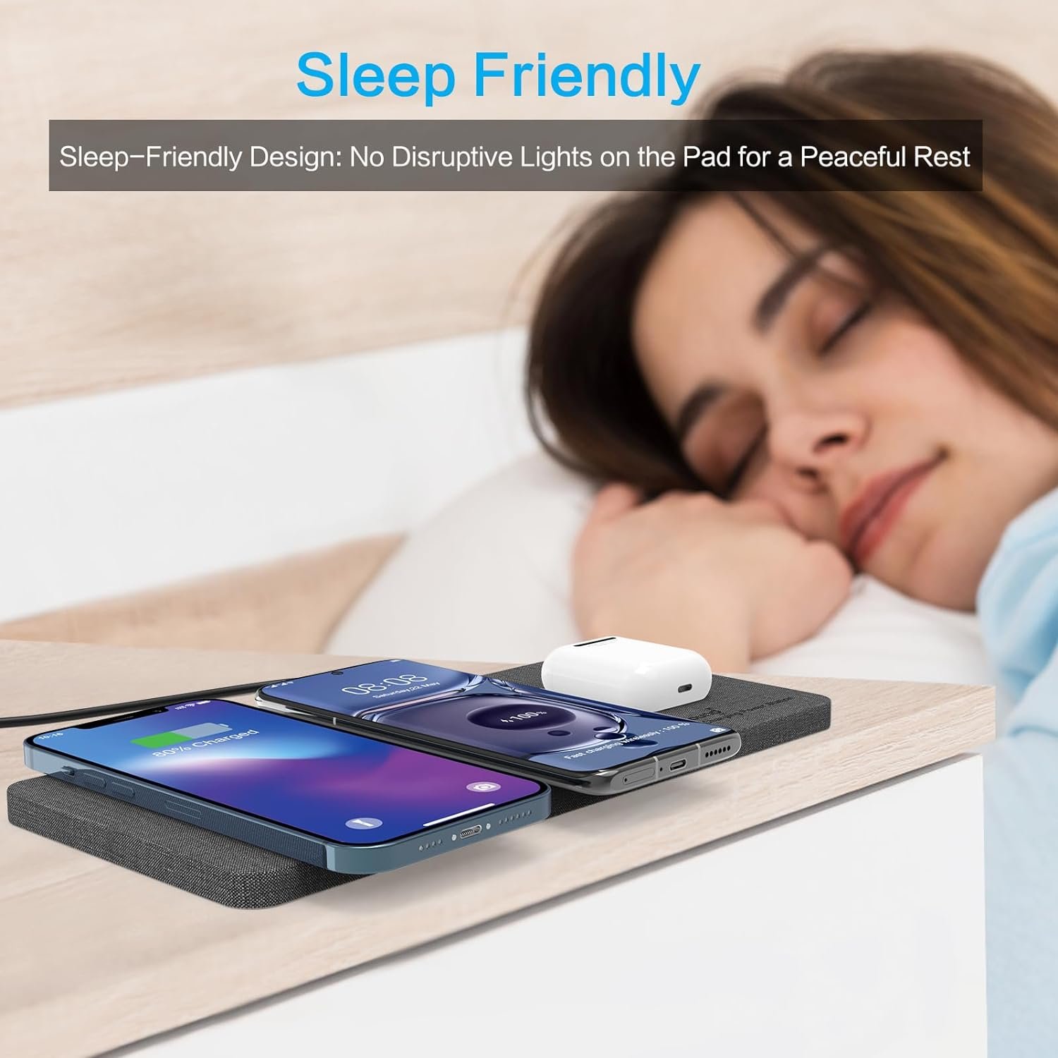 ZealSound Triple Wireless Charger,Charging Pad,Ultra Slim Fast 3x10W Charger Station for Multiple 3 Devices New Airpods Samsung Earbuds Mat Dock W/AC Adapter for All Wireless Charging Phones - Image 6