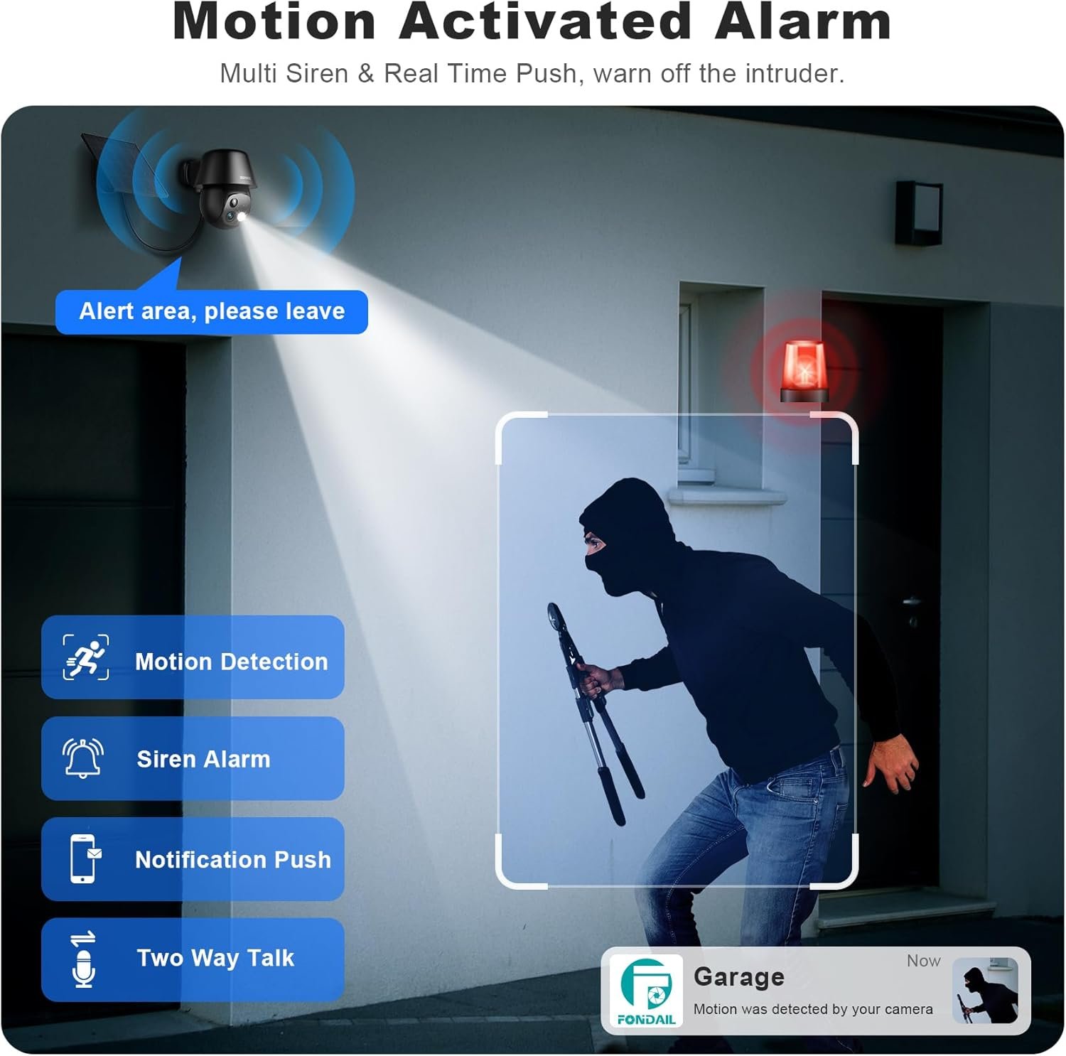 Solar Security Cameras Wireless Outdoor, 2K Pan/Tilt 360° View Solar/Battery Powered WiFi Cameras for Home Security with AI Motion Detection, Spotlight, 2-Way Audio, Siren, IP65, SD/Cloud Storage - Image 5