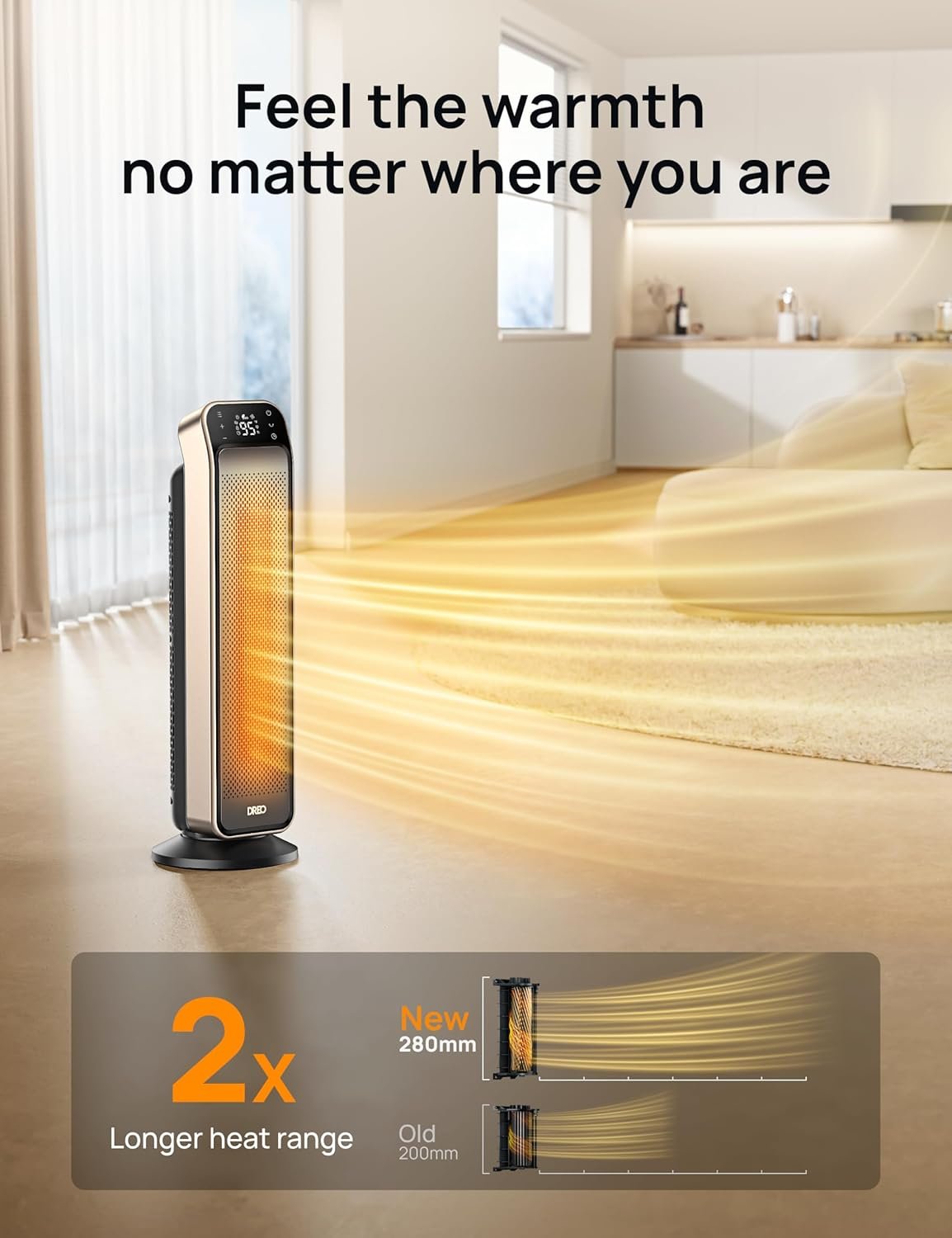 Dreo Space Heater Indoor, 25" 11.5ft/s Fast Portable Room Heater with Remote and Thermostat, 3 Modes, Overheating & Tip-Over Protection, Electric Heaters for Indoor Use Large Room, Bedroom, Gold - Image 3