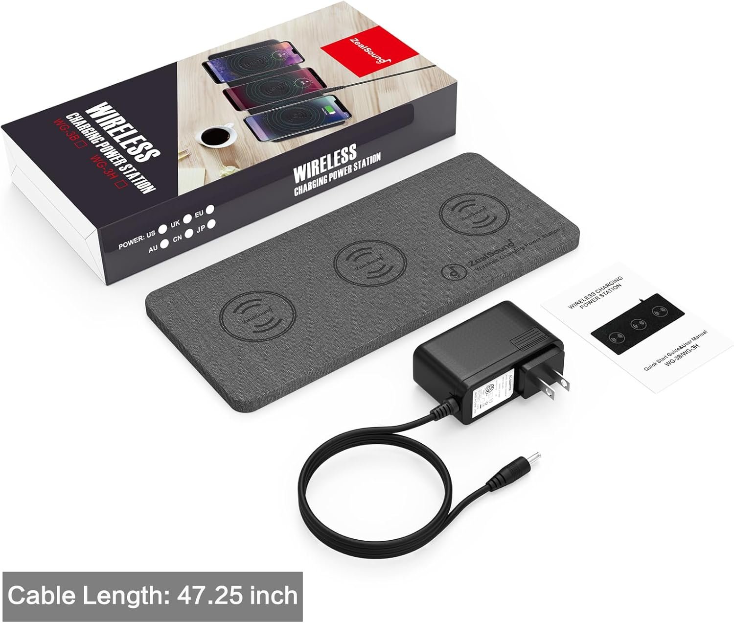 ZealSound Triple Wireless Charger,Charging Pad,Ultra Slim Fast 3x10W Charger Station for Multiple 3 Devices New Airpods Samsung Earbuds Mat Dock W/AC Adapter for All Wireless Charging Phones - Image 7