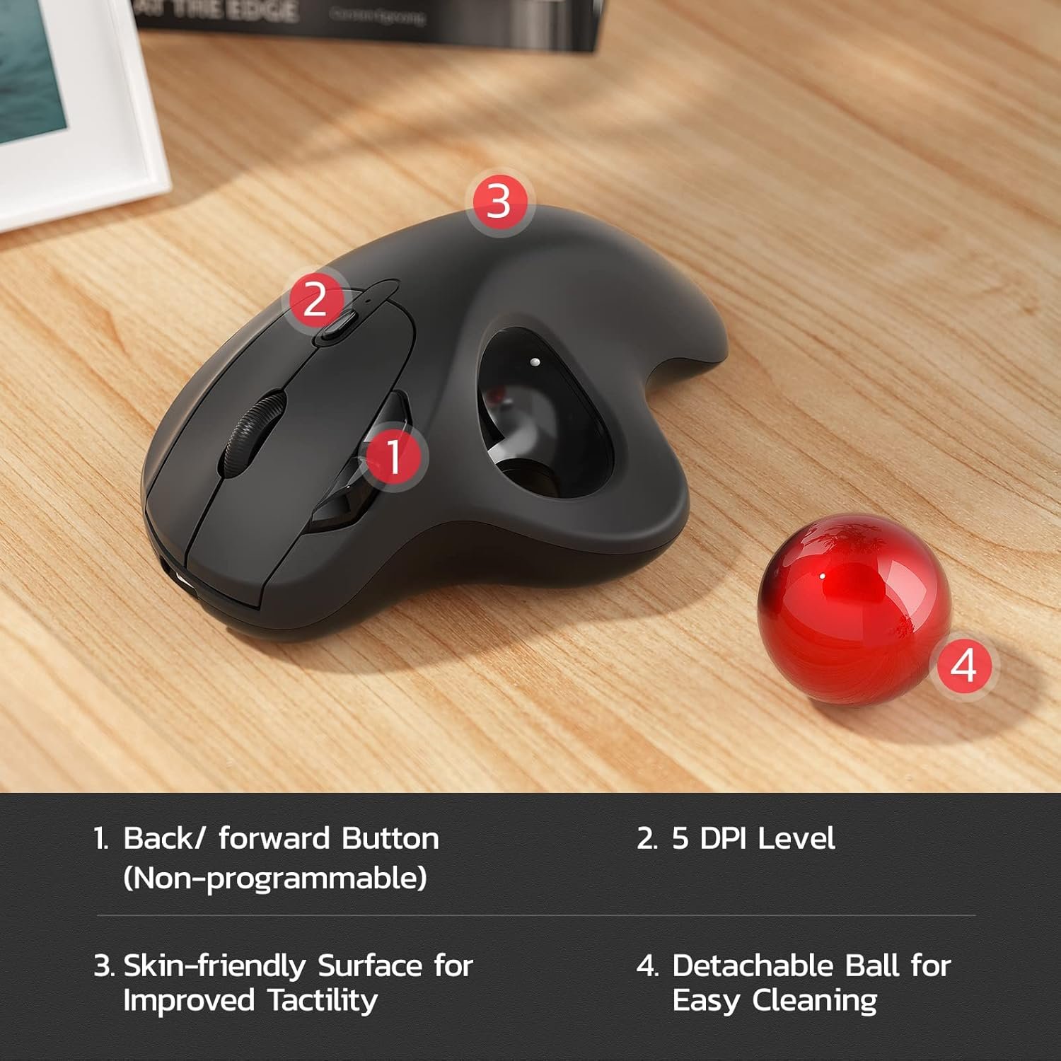 Nulea M501 Wireless Trackball Mouse, Rechargeable Ergonomic, Easy Thumb Control, Precise & Smooth Tracking, 3 Device Connection (Bluetooth or USB Receiver), Compatible for PC, Laptop, Mac, Windows. - Image 7