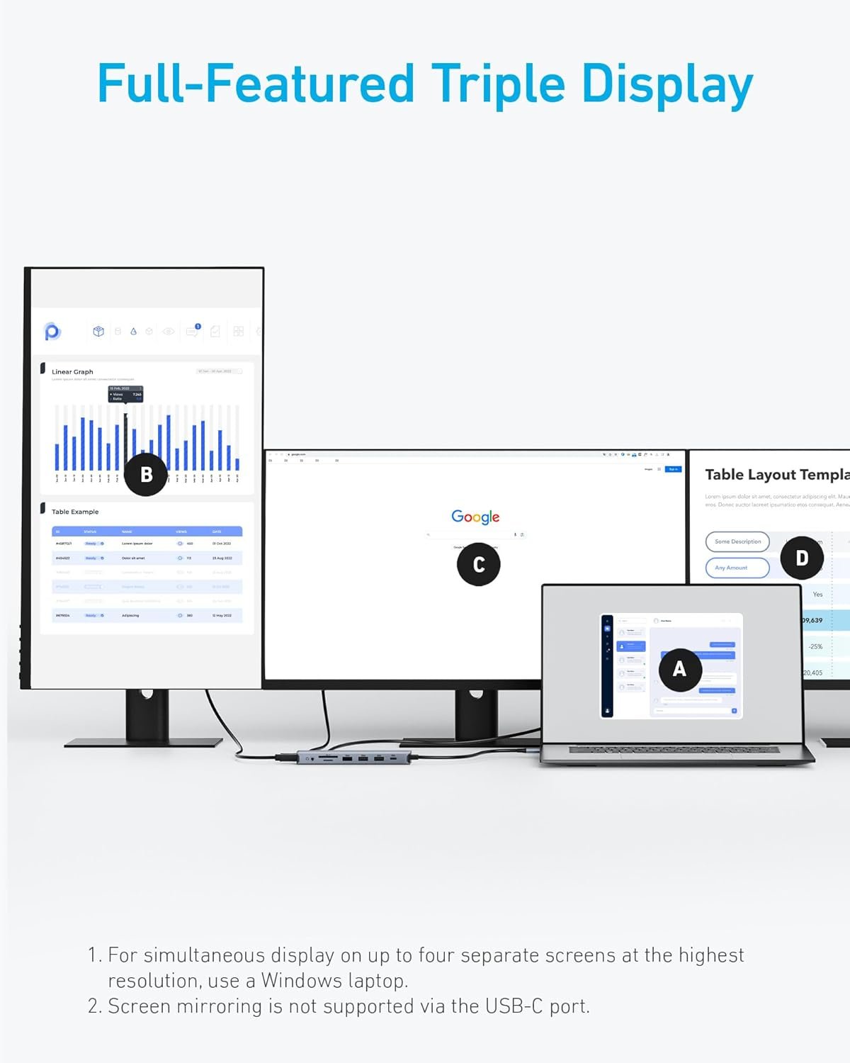Anker Laptop Docking Station, 14 in 1 USB C Hub, Triple Display with 2 x 4K HDMI, 1080p VGA, 80W Power Delivery, 5Gbps USB-A/C Data Ports for Dell XPS and More (Charger not Included) - Image 5