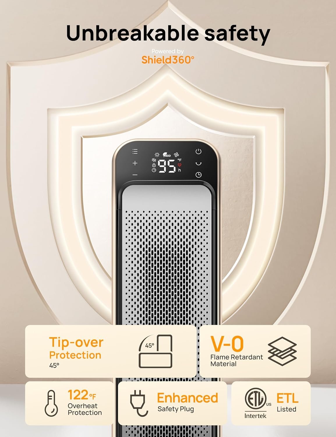 Dreo Space Heater Indoor, 25" 11.5ft/s Fast Portable Room Heater with Remote and Thermostat, 3 Modes, Overheating & Tip-Over Protection, Electric Heaters for Indoor Use Large Room, Bedroom, Gold - Image 5