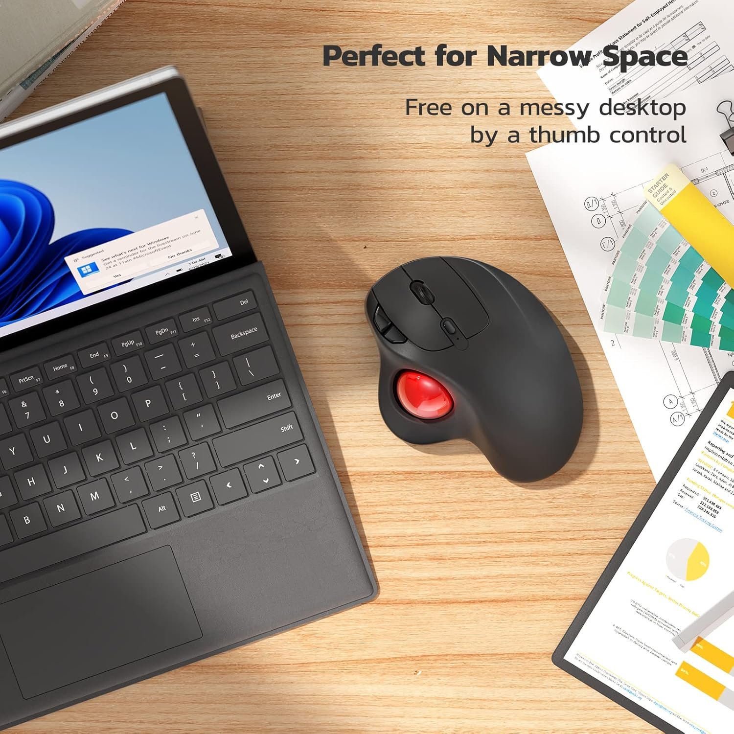 Nulea M501 Wireless Trackball Mouse, Rechargeable Ergonomic, Easy Thumb Control, Precise & Smooth Tracking, 3 Device Connection (Bluetooth or USB Receiver), Compatible for PC, Laptop, Mac, Windows. - Image 6