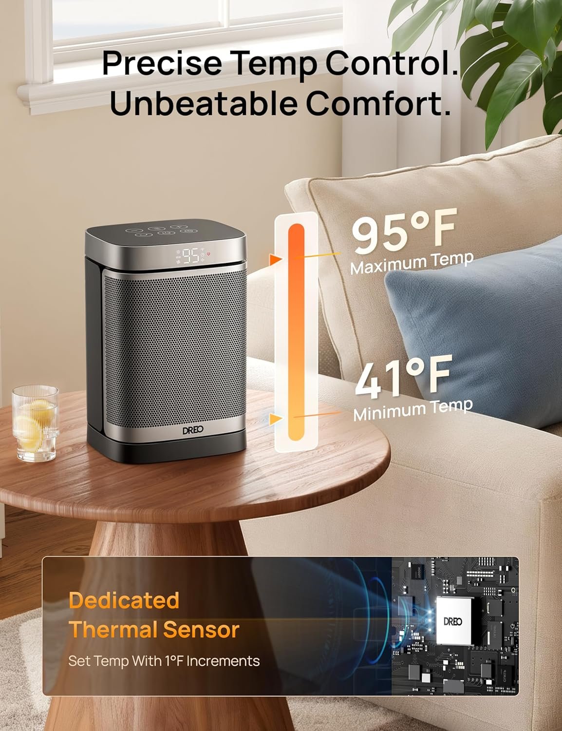 DREO Space Heater, 1500W Portable Electric Heaters for Indoor Use, PTC Ceramic Heater for Office with Remote, Thermostat, 70°Oscillation, 12H Timer, 5 Modes, Quiet Safe Room Heater for Bedroom - Image 6