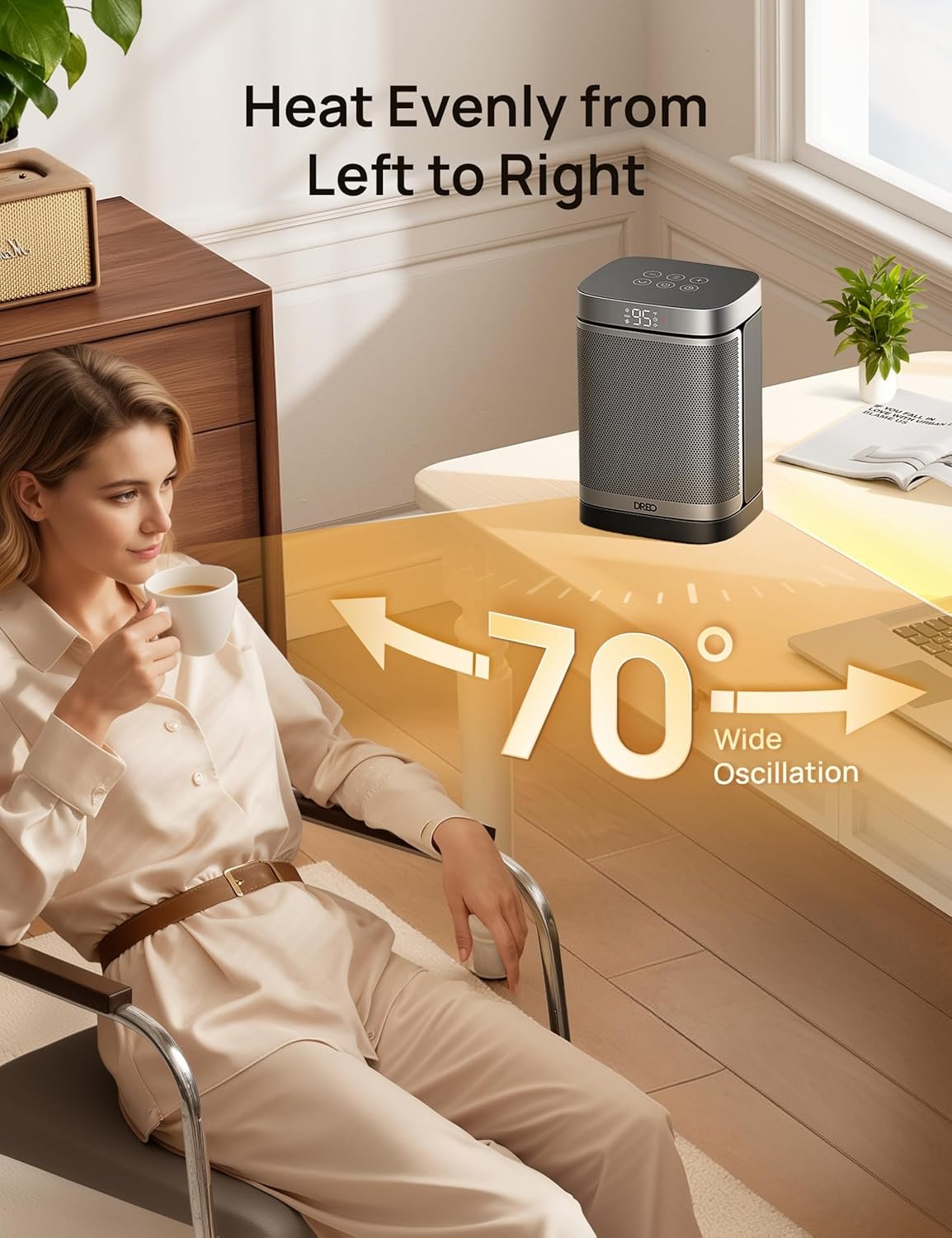 DREO Space Heater, 1500W Portable Electric Heaters for Indoor Use, PTC Ceramic Heater for Office with Remote, Thermostat, 70°Oscillation, 12H Timer, 5 Modes, Quiet Safe Room Heater for Bedroom - Image 7