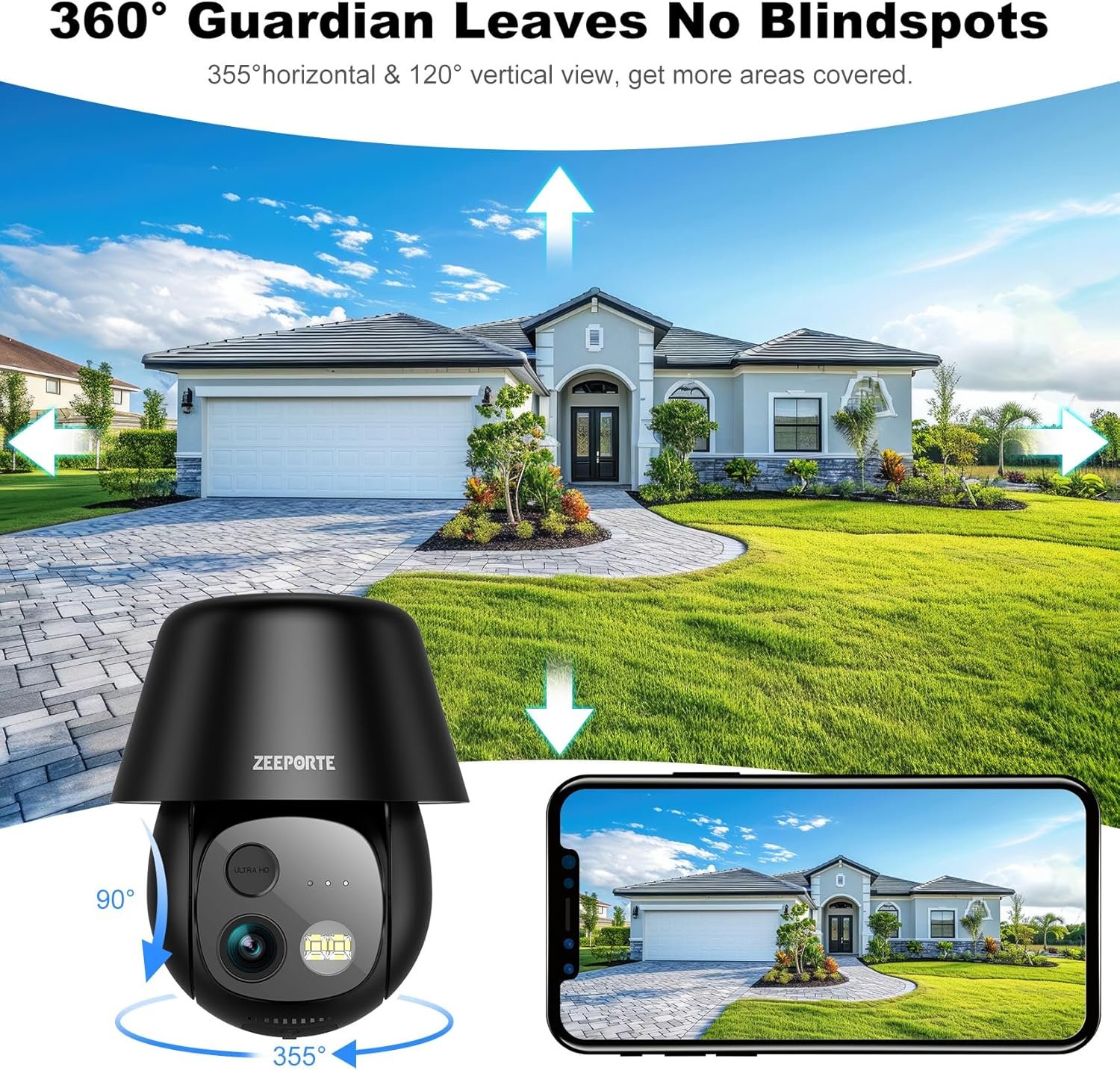 Solar Security Cameras Wireless Outdoor, 2K Pan/Tilt 360° View Solar/Battery Powered WiFi Cameras for Home Security with AI Motion Detection, Spotlight, 2-Way Audio, Siren, IP65, SD/Cloud Storage - Image 3