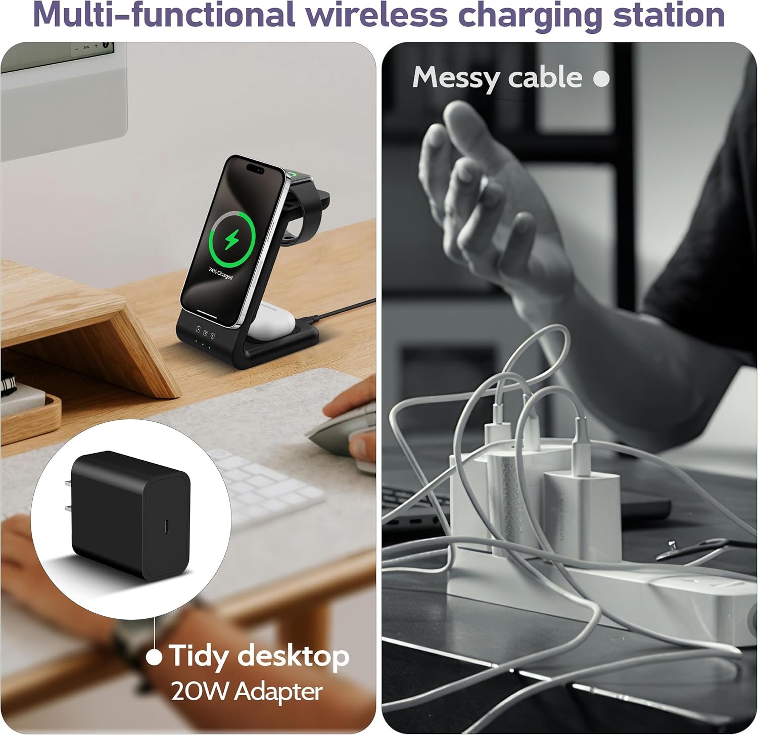 3 in 1 Wireless Charging Station: 5000mAh Removable Power Bank Charger Stand for Phone/Watch/Air Pods - Portable Magnetic Battery Pack for Air 17 16 15 14 13 12 Series - Image 7